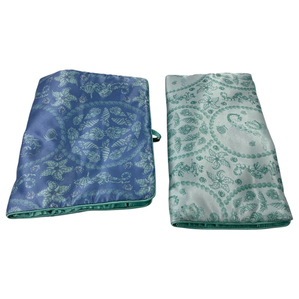 Tiffany Blue Green Brocade Jewelry Roll Travel Pouch Organizer W Silk Sleep Mask